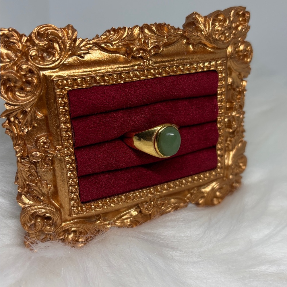 18K Gold Plated Jade Signet Ring | Old Money Statement Ring | Stainless Steel 7